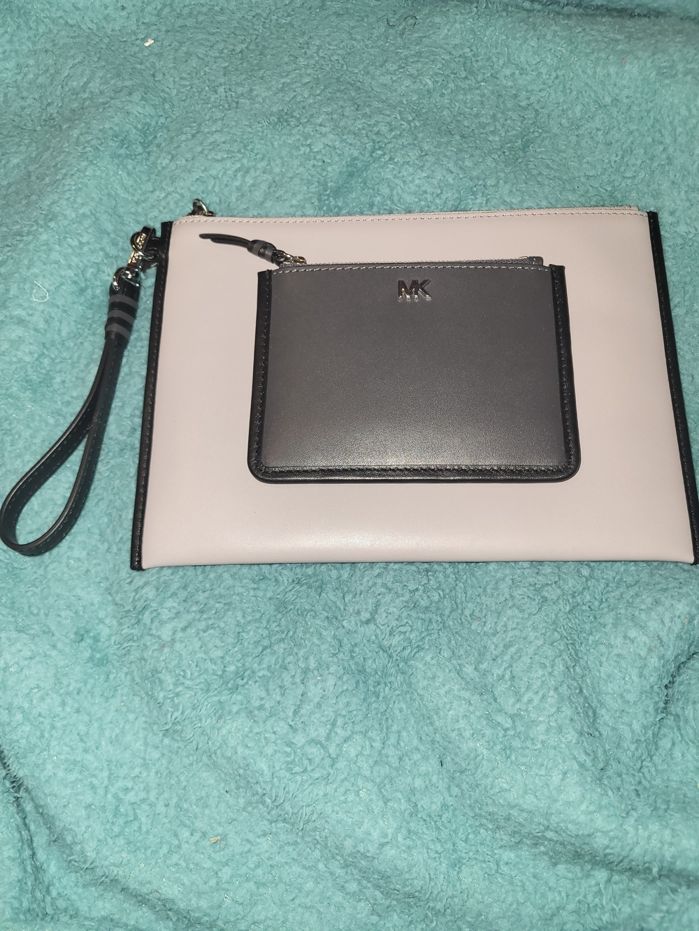 Michael Kors Toupe & Black Wristlet Clutch